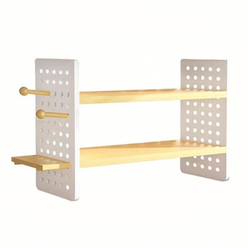 桌面洞洞板置物架 木質置物架/玄關收納/文具收納/公仔展示架/桌上收納  2層  60 x 20 x 36cm  木紋