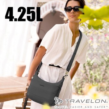 【Travelon】Roam 防盜斜背包4.25L.旅遊單肩側背包.證件隨身包/RFID防盜隔層_TL-43677 黑