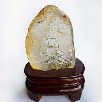 天然水晶 黃膠花 一念之間雕刻擺件 WB015