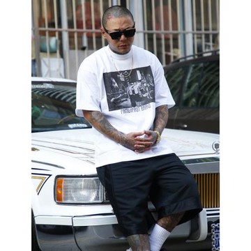 hiphop寬松西海岸街頭old school重磅bboy嘻哈美式小領口短袖t恤