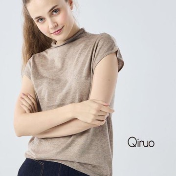 【Qiruo 奇若】秋冬專櫃針織短袖上衣0188A-45卡色小立領百搭