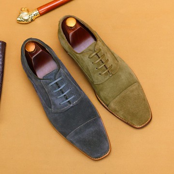 英倫三接頭正裝皮鞋男真皮磨砂秋季手工牛津鞋翻毛皮商務休閑男鞋