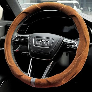各汽車方向盤套防滑耐磨吸汗四季通用車把套翻毛皮麂皮絨超薄輕薄🛒免運