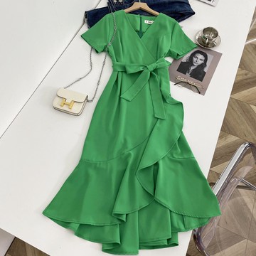 堂系列初秋連衣裙氣質收腰顯瘦氣質中長款溫柔甜美荷葉裙長裙潮 K