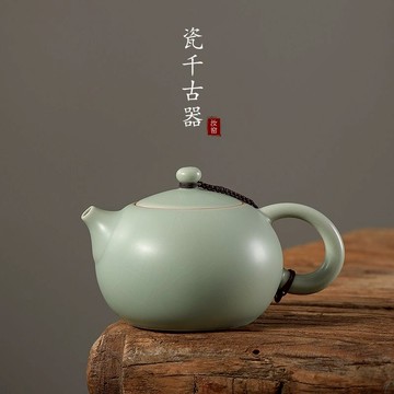 💥台灣出貨💥天青汝窯茶壺西施壺功夫茶道茶具陶瓷家用泡茶壺泡茶器開片冰裂釉