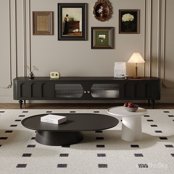 💖全臺可上門安裝 破損補髮 法式複古電視櫃茶幾組閤現代簡約客廳地櫃實木黑色中古風電視機櫃 LC4D