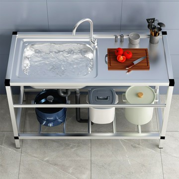 家用廚房304不銹鋼水槽帶支架水池洗菜盆洗碗池槽工作臺洗手臺盆[DD160109]