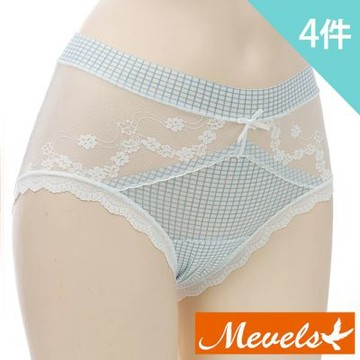 【Mevels瑪薇絲】4件組 大尺碼冰絲青春花影中高腰內褲/涼感內褲/棉質底襠/女內褲(XL/2XL/3XL)
