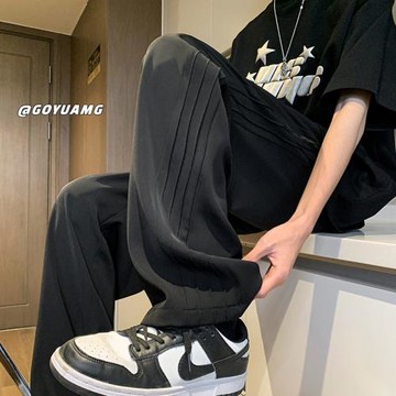 黑色褲子男款春秋薄款直筒休閑長褲美式高街寬松闊腿褲男士拖地褲