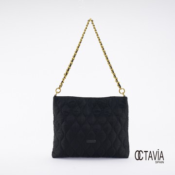 OCTAVIA 8 真皮 -  小姐好正 尼龍鋪棉車線雙包組鍊條肩背包 - 柔軟黑
