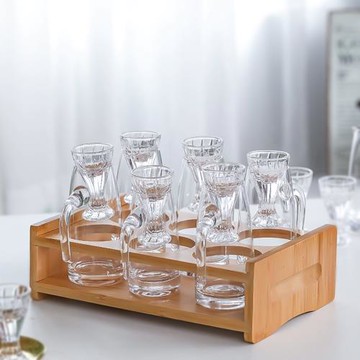 白酒杯分酒器套裝水晶玻璃家用一口杯酒壺烈酒杯酒盅一壺一杯收納