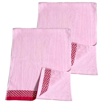 LIFE 來福牌 圓立方緞條毛巾  2條  紅色