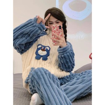 女可愛法蘭絨網紅風拉鏈大碼睡衣