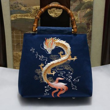 民族風復古刺繡竹柄手提單肩斜跨中式禪意旗袍手工女包愿為蓮原創