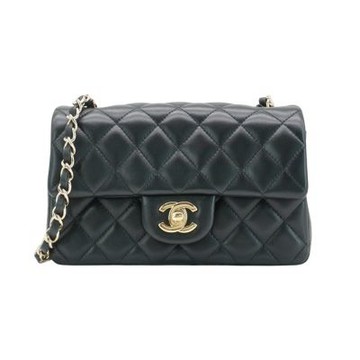 二手品 Chanel 香奈兒 Mini Flap 淡金雙C菱格小羊皮斜背鍊包-20cm(A69900-黑)