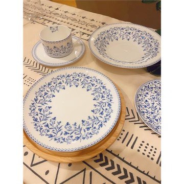 高骨輕薄骨瓷經典藍色青花瓷出口法式牛排盤咖啡杯碟碗深菜盤