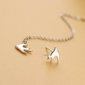 925純銀耳環燕子耳飾-時尚簡約不對稱長款女飾品73qo72【獨家進口】【米蘭精品】