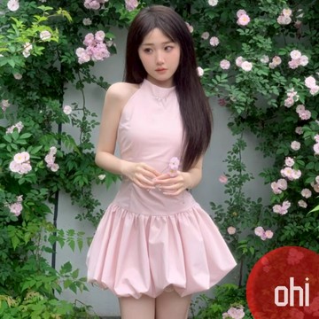 【ohi】法式甜美無袖掛脖連身裙 收腰顯瘦澎澎短裙 連身裙 短裙 裙子 洋裝 連衣裙 女裝 GKD269