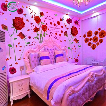 溫馨婚房客廳臥室床頭墻貼畫電視背景墻壁紙自粘宿舍房間花卉自貼