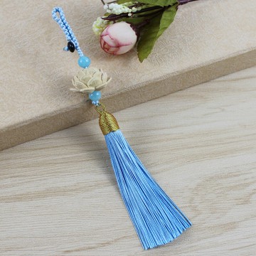 手工原創鑰匙扣黃楊木蓮花吊穗小流蘇包掛 活口款包掛繩流蘇穗子