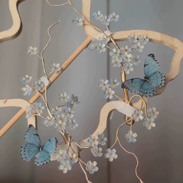 原創 云岫 琉璃簪花清冷發飾百搭漢服配飾古風飾品蝴蝶仙氣百搭 z8093