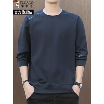 啄木鳥2025秋冬季新款圓領大碼衛衣男士加絨長袖t恤打底衫上衣服