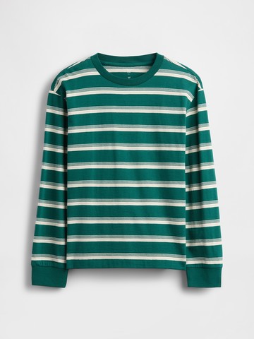 男童裝 純棉圓領長袖T恤-綠色條紋