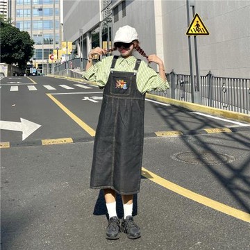減齡卡通童趣可愛日系牛仔背帶裙