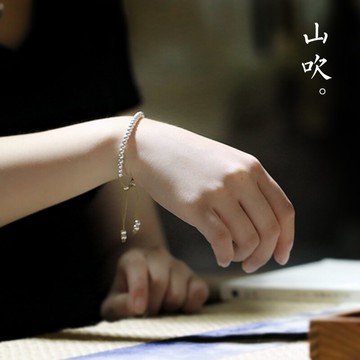 山吹 子伊原創 手工編制純銀手鏈 s925銀轉運珠 文藝清新飾品禮物1入