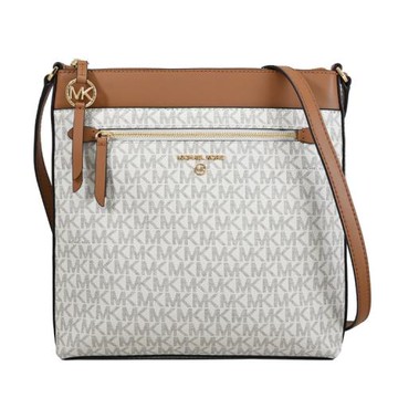 MICHAEL KORS Jet Set Charm 浮雕LOGO印花拉鍊斜背包.白咖