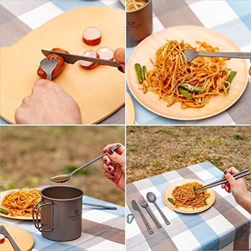 COOK N ESCAPE チタン カトラリー 4点セット 箸 スプーン フォーク ナイフ カラビナ付き キャンプ用食器 軽量 収納袋付 指紋防止加工