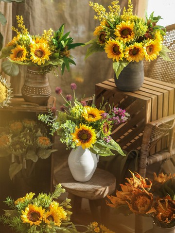 左岸麥田 仿真向日葵花藝套餐客廳假花擺件美式復古餐桌花擺設品