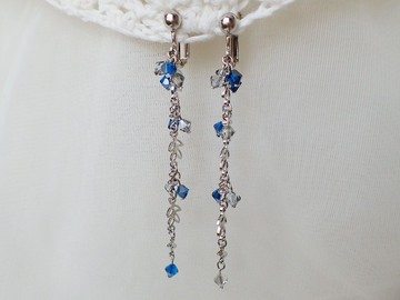 花草風　 銀彩　施華洛世奇元素　夾式 耳環 (一對)