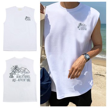 DITION 寬版背心 渡假風素描椰子樹肌肉背心 台灣製 男女可穿 oversize