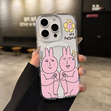 粉紅兔子 magsafe磁吸 iphone手機殼 趣味搞怪 16 14 15 13 12 17 promax 防摔保護殼