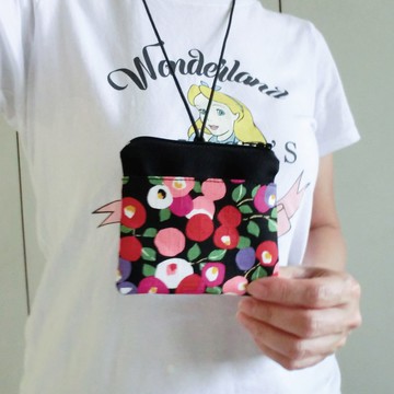 Lovely日本布【山茶花雙卡項鍊拉鍊錢包】卡套、悠遊卡、門禁卡