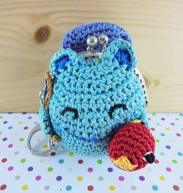 【震撼精品百貨】招財貓_招き猫~鎖圈零錢包-編織藍