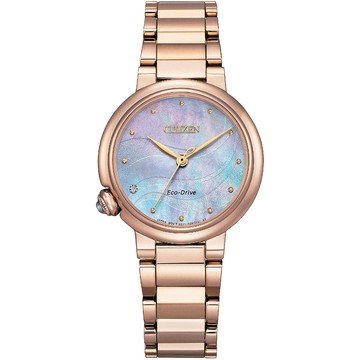 CITIZEN L系列光動能白蝶貝典雅真鑽腕錶/玫瑰金/30mm/EM0917-81Y