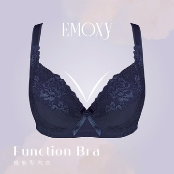 【EMESY】大罩杯 包覆機能側邊加高 細緻蕾絲 有鋼圈 涼感內衣/胸罩 EF罩杯 / 深藍色 8083