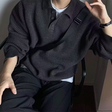 美式港風日系Polo毛衣男款慵懶寬鬆復古休閒翻領針織衫韓版潮流