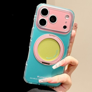 蘋果18Promax手機殼iphone17pro新款青粉藍撞色磨砂大視窗360磁吸支架殼16按鍵全包15簡約防摔保護套