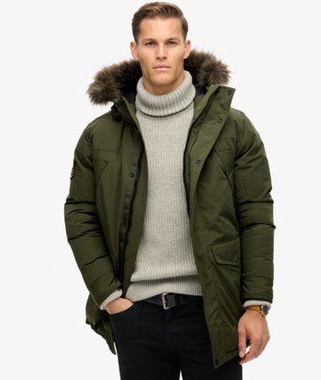 Superdry Men's Everest Faux Fur Parka Jacket Khaki Size: XL