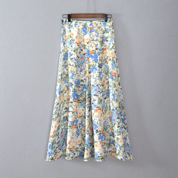 女裝A字裙長裙花色半身裙子有內襯拉鏈時尚潮