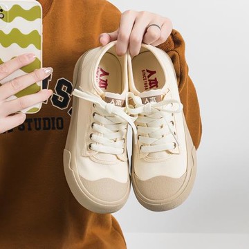 人本帆布鞋女款2025秋季新款百搭軟底大頭板鞋爆款運動休閑布鞋女