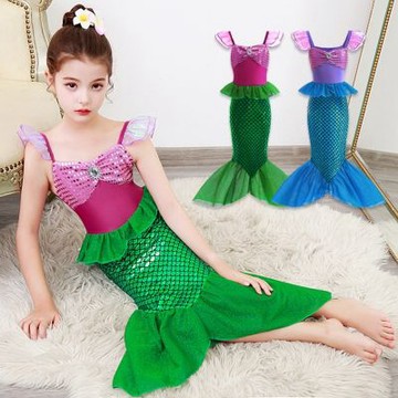 閃閃動人美人魚魚尾連身裙 萬聖節服裝 洋裝 裝扮 角色扮演 公主 女童 現貨 童裝【BB3057】