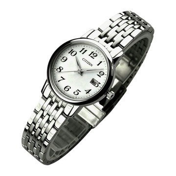 CITIZEN / EW1580-50B / 光動能 數字時刻 藍寶石水晶玻璃 日期 不鏽鋼女錶 白色 27mm