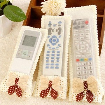 PS Mall【J1952】 電視空調DVD 搖控器罩 布藝蕾絲防塵罩 保護套 透明遙控器套 收納袋