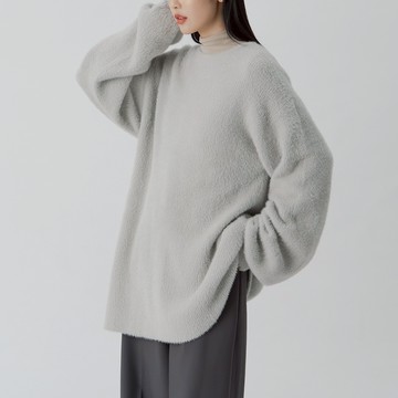 QUEENSHOP_F 女裝 澎袖仿貂毛短針織洋裝-灰 現+預 【01087204】