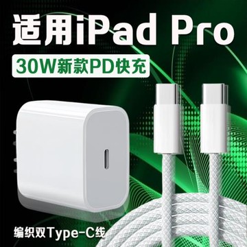 適用蘋果iPad Pro充電器30W瓦PD快充蘋果12.9英寸iPadpro充電頭iPadPro 11寸平板充電器iPadPro編織加長2米線