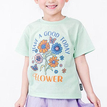 日本 ZOOLAND - 甜美女孩圓領短袖上衣-花束-薄荷綠